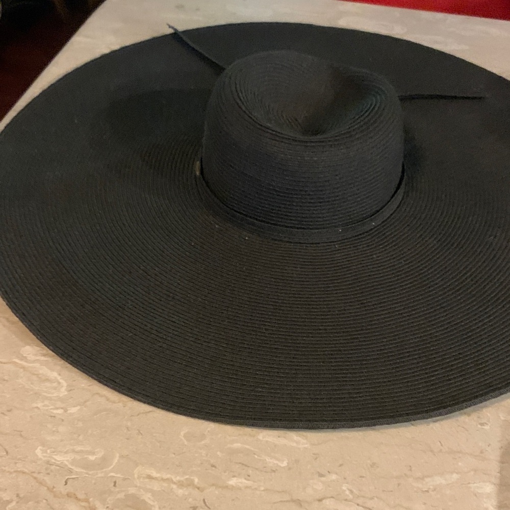 Scala Black Wide-Brim Straw Sun Hat